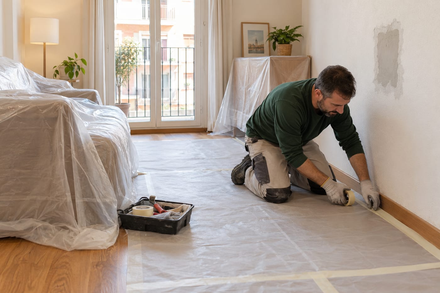 Protección de muebles y suelos antes de una reparación